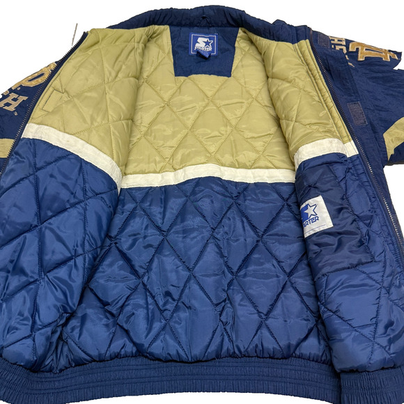 Vintage Notre Dame Starter Jacket Mens Large Blue Gold Quilted Fighting Irish - Picture 9 of 12